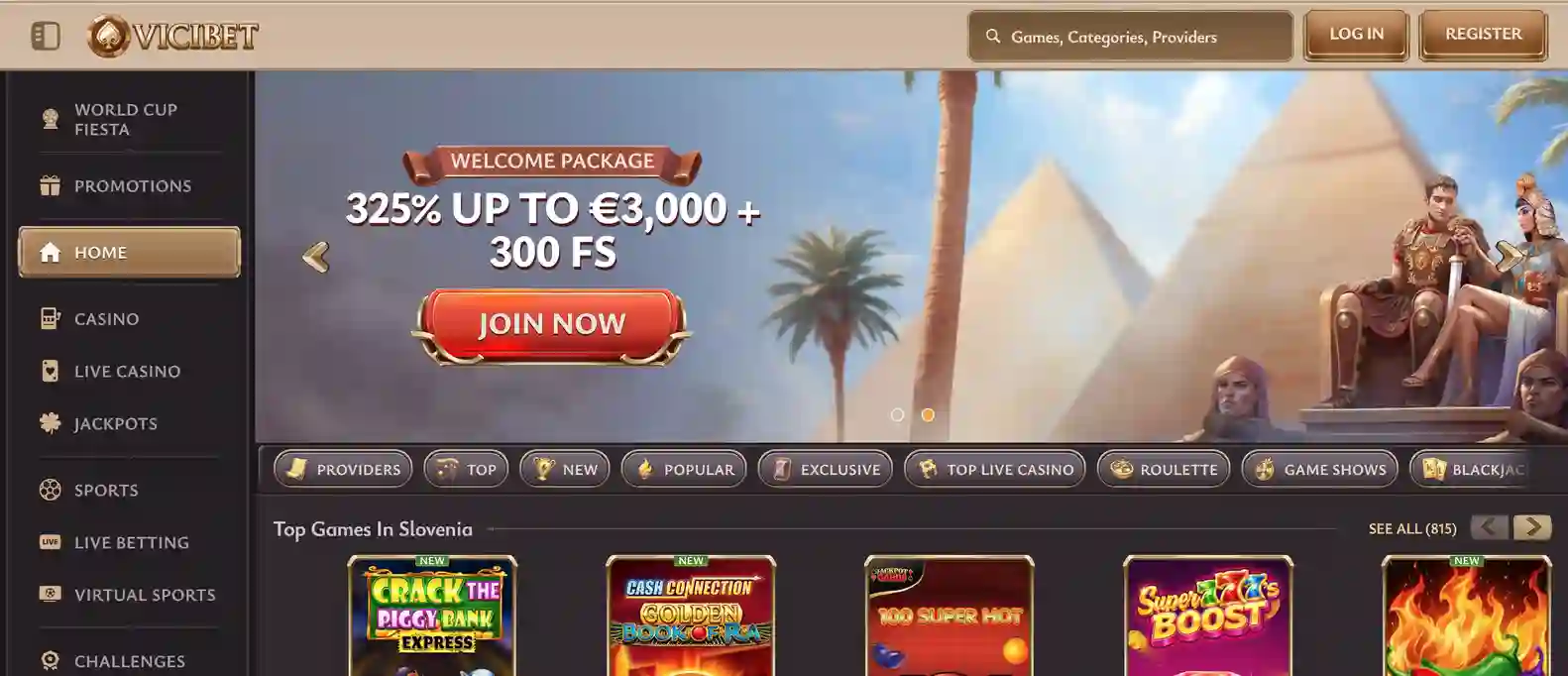 Vicibet Casino website preview